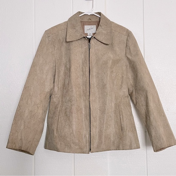 Vintage Tan Crocodile Pattern Leather Coat Jacqueline Ferrar Beige Animal Print - Picture 1 of 14